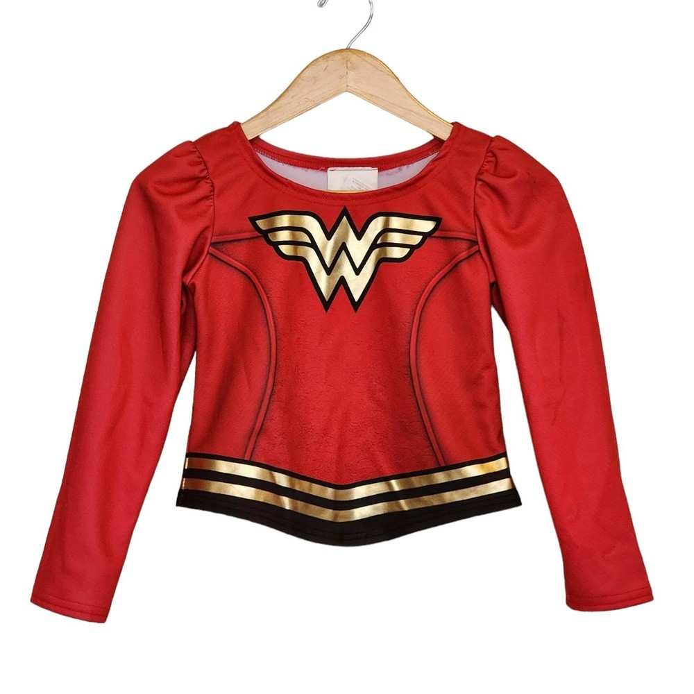 Wonder Woman Kids Top Red Longsleeves SuperHero Costume Cosplay Halloween Party